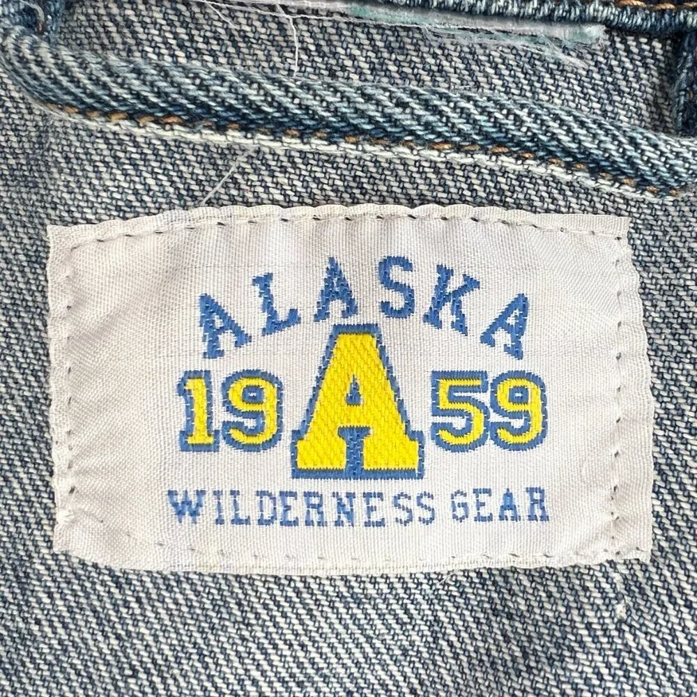 Vintage 90s Alaska Wilderness Gear 1959 Men's XL Blue Denim Vest (Customized)
